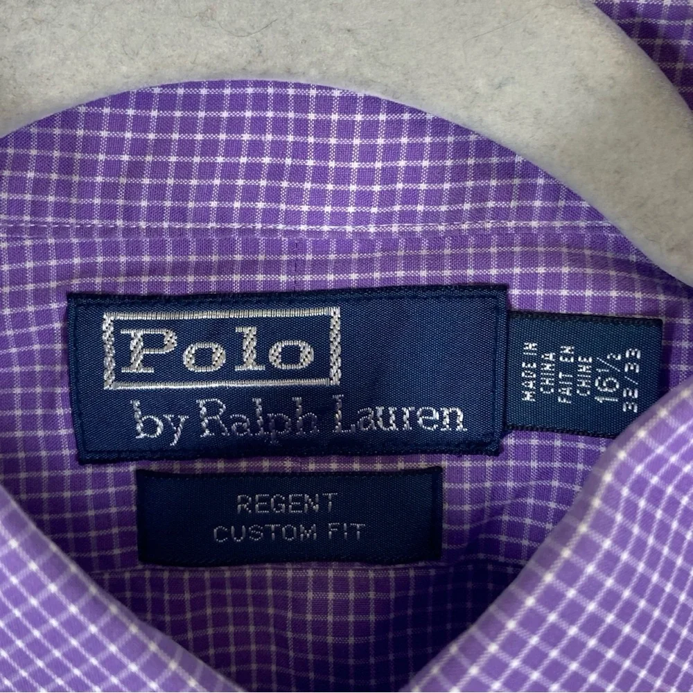 Polo Ralph Lauren Mens Regent Costum Fit 16.5 Purple Check Long Sleeve Button Up - Picture 5 of 15